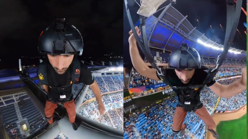 Atleta extremo realizó salto base desde el estadio Monumental de Caracas