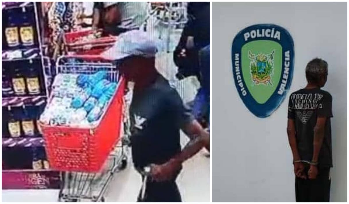 Hombre fue detenido por robar una botella de licor y víveres en un comercio en Valencia