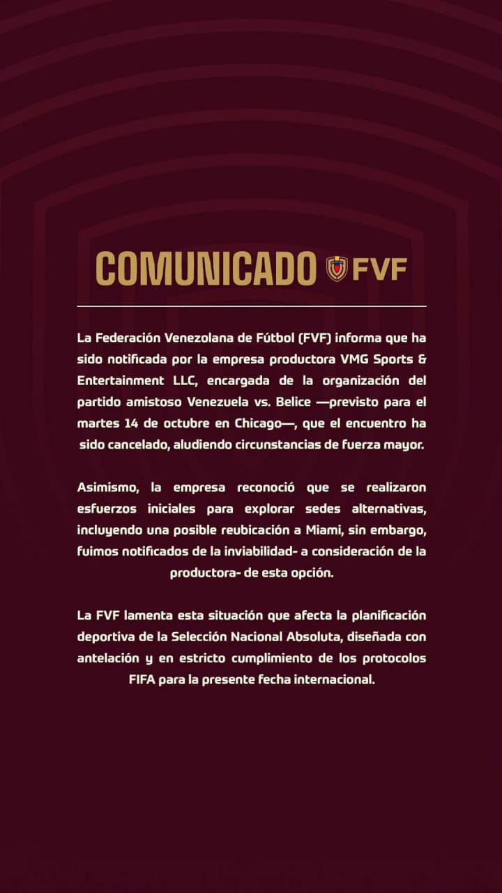Partido amistoso entre Venezuela y Belice fue cancelado por «causas de fuerza mayor»