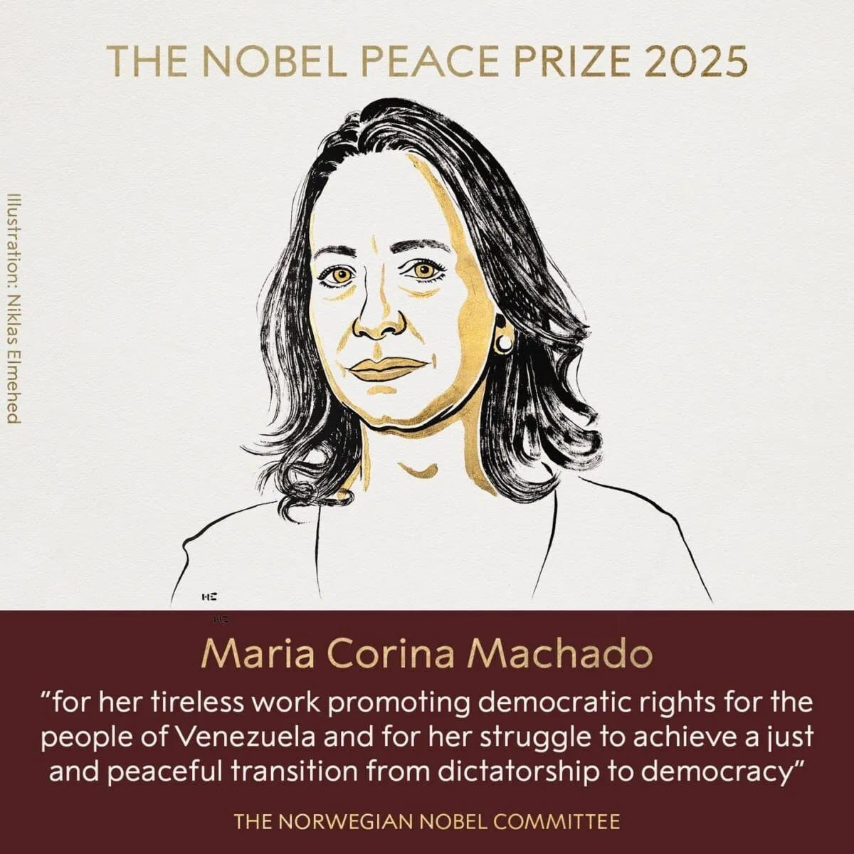María Corina Machado recibió el premio Nobel de la Paz 2025