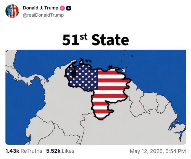 "Estado 51": La polémica propuesta de Trump que "mutila" el mapa de Venezuela
