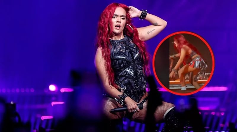 Karol G se cayó una vez más durante su concierto en Miami