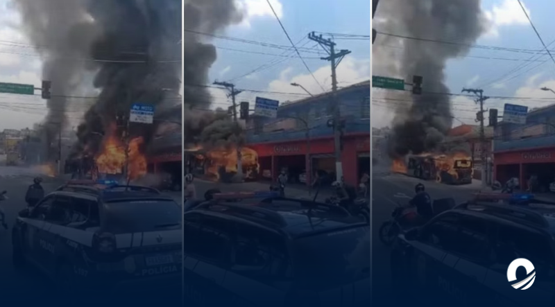 Autobús se incendió y chocó contra un poste eléctrico en São Paulo