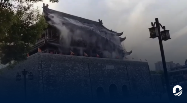 Colapsó techo de la Torre del Tambor de Fengyang en China