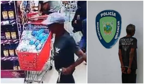Hombre fue detenido por robar una botella de licor y víveres en un comercio en Valencia