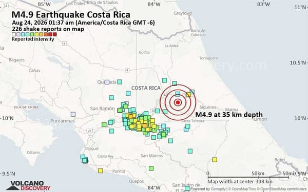 Dos sismos de 5,4 y 4,9 sacudieron Costa Rica la madrugada de este lunes