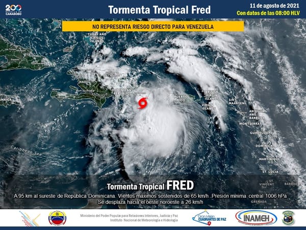 Inameh prevé lluvias en gran parte del país por la tormenta tropical Fred