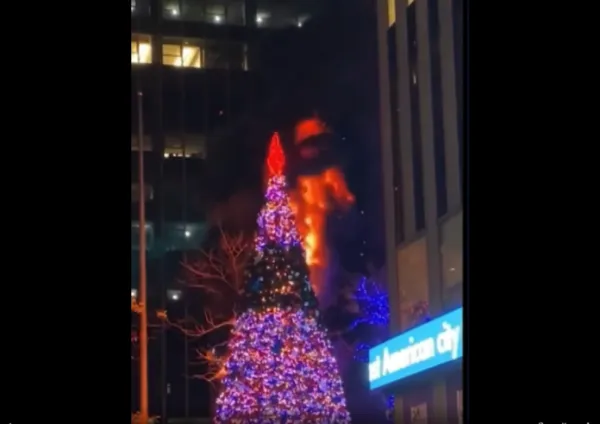 En Manhattan un hombre prendió fue a árbol de navidad