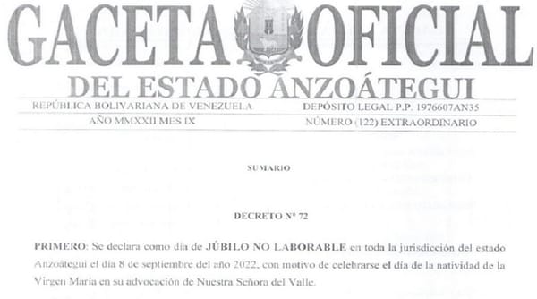 Gobernador de Anzoátegui decretó no laborable este 8 de septiembre