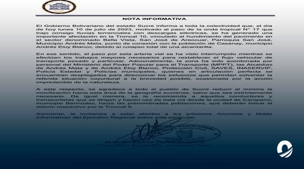 Troncal 10 estado Sucre