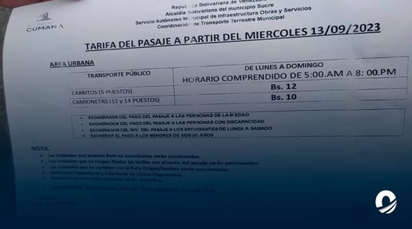 Alcaldía Cumaná pasaje aumento